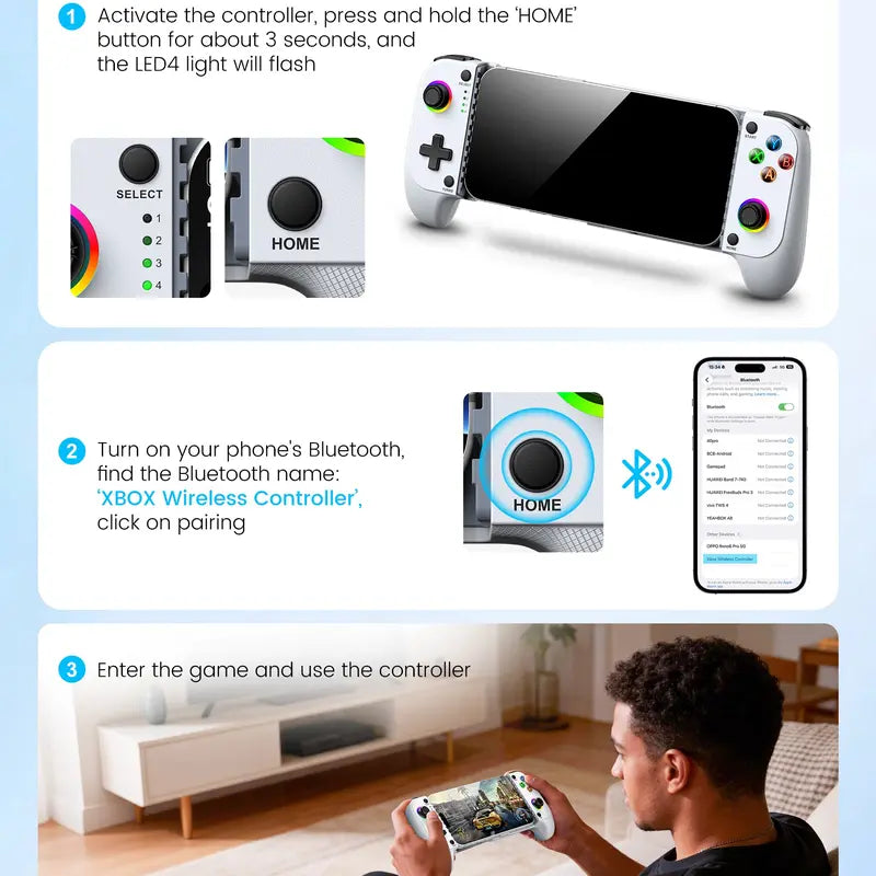 Adjustable Rechargeable Wireless Mobile Gaming Controller for Iphone/Android (100-175Mm) - Charging Game Peripheral with Phone Case Support, Hall Effect Joystick, Turbo, Low Latency Bluetooth, Customizable Design - Perfect Gift for Device Users