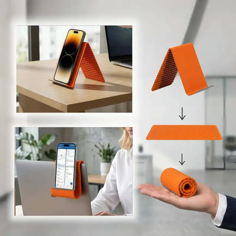 Adjustable Mobile Cellphone Stand - Durable Silicone-Aluminum Adjustable Clamp, 110G Compact Folding, Non-Slip Mount, Ribbed Grip, Ergonomic Portable TPU Hands-Free Desktop Accessory for Phones, Laptops, Devices (Home Office)