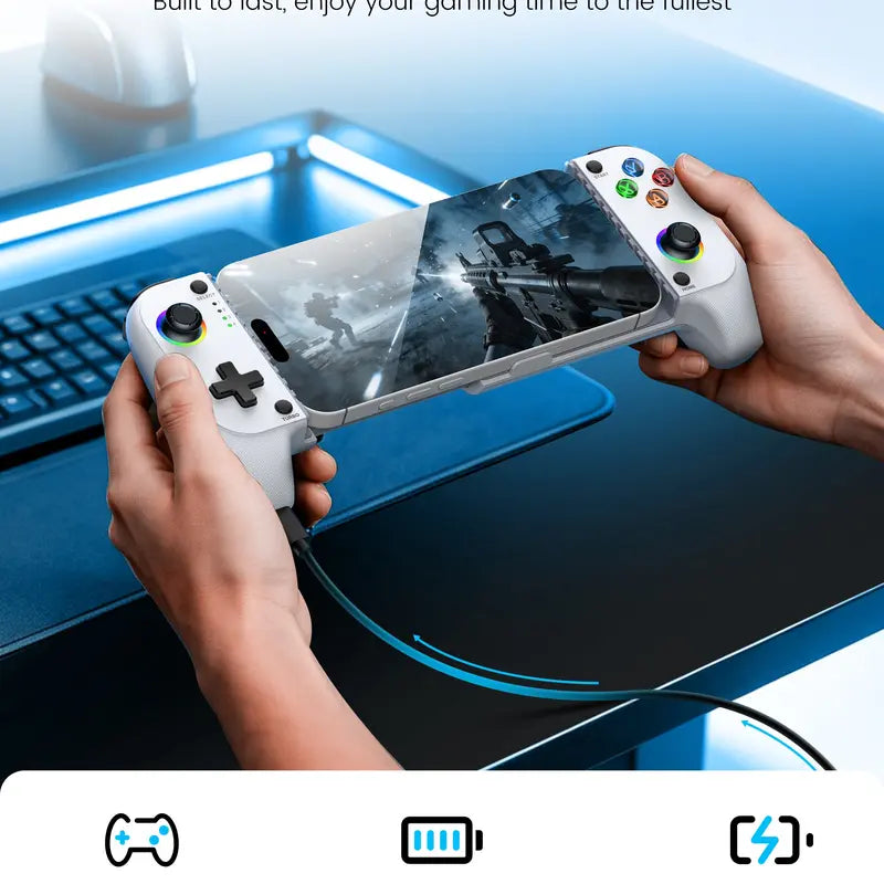 Adjustable Rechargeable Wireless Mobile Gaming Controller for Iphone/Android (100-175Mm) - Charging Game Peripheral with Phone Case Support, Hall Effect Joystick, Turbo, Low Latency Bluetooth, Customizable Design - Perfect Gift for Device Users