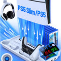 Multifunctional PS5 Slim Stand - Cooling Station, Controller Charging Station, Headset Holder, 13 Game Slots for Slim/Pro/Disc&Digital Consoles | Gaming Accessories, Ps5 Controller