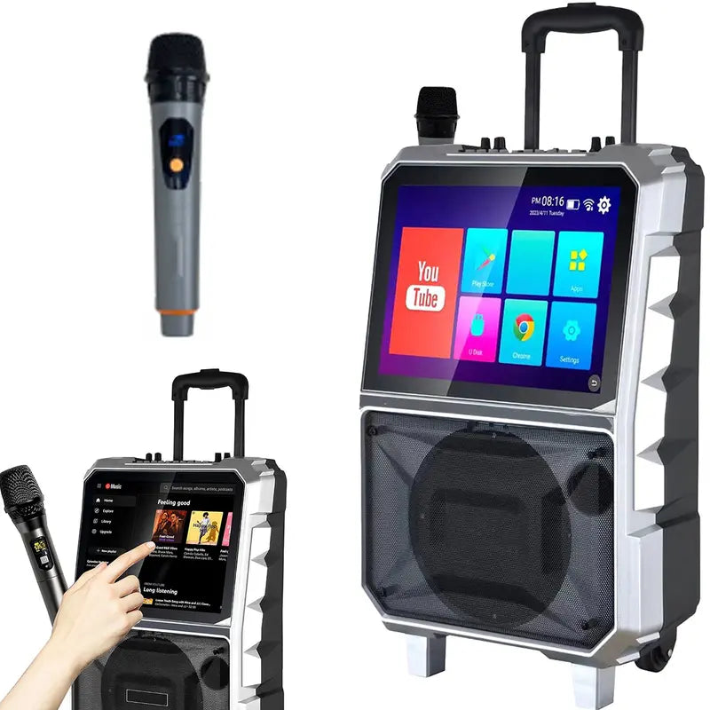 Portable Wi-Fi+Bt Loud Audio Speaker System - 8In Woofer, 2-Way Dual Channel, 100W Loud Output, 14.1In Touchscreen Android/Ios Tablet DJ Sound Box, Smartphone-Compatible Music Party LCD Speaker