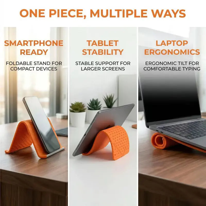 Adjustable Mobile Cellphone Stand - Durable Silicone-Aluminum Adjustable Clamp, 110G Compact Folding, Non-Slip Mount, Ribbed Grip, Ergonomic Portable TPU Hands-Free Desktop Accessory for Phones, Laptops, Devices (Home Office)