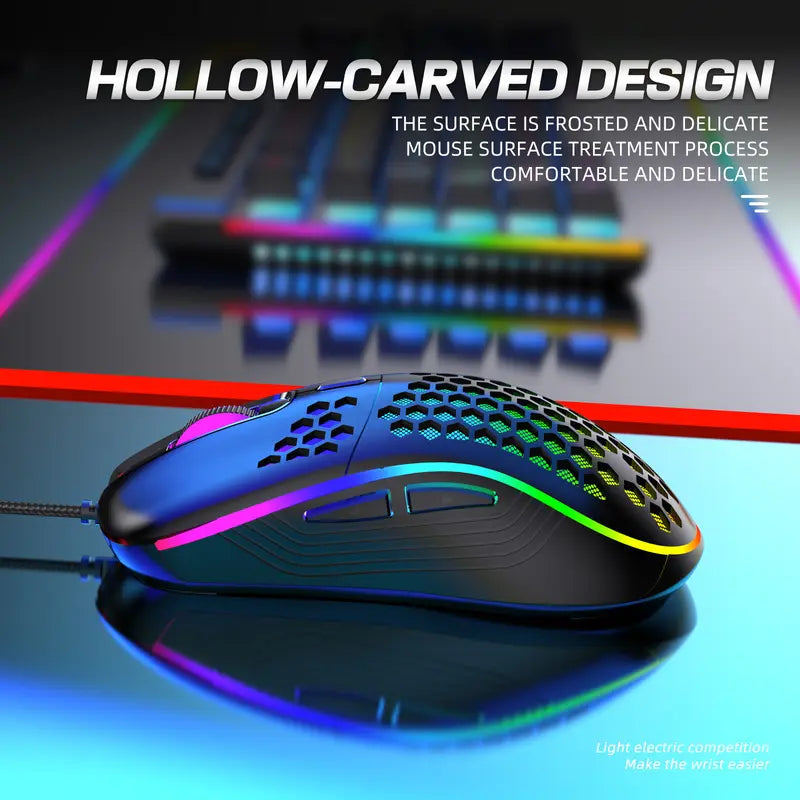 White Honeycomb Wired Gaming Desktop Mouse - Adjustable High-Dpi 7200 RGB Optical Mouse, 20G Ultra-Lightweight, Ergonomic Breathable Hollow Shell, 6 Buttons, Color-Changing Lights, Left-Handed Compatible, 1.5M Cable for PC, Laptop, Mac,Techvibes