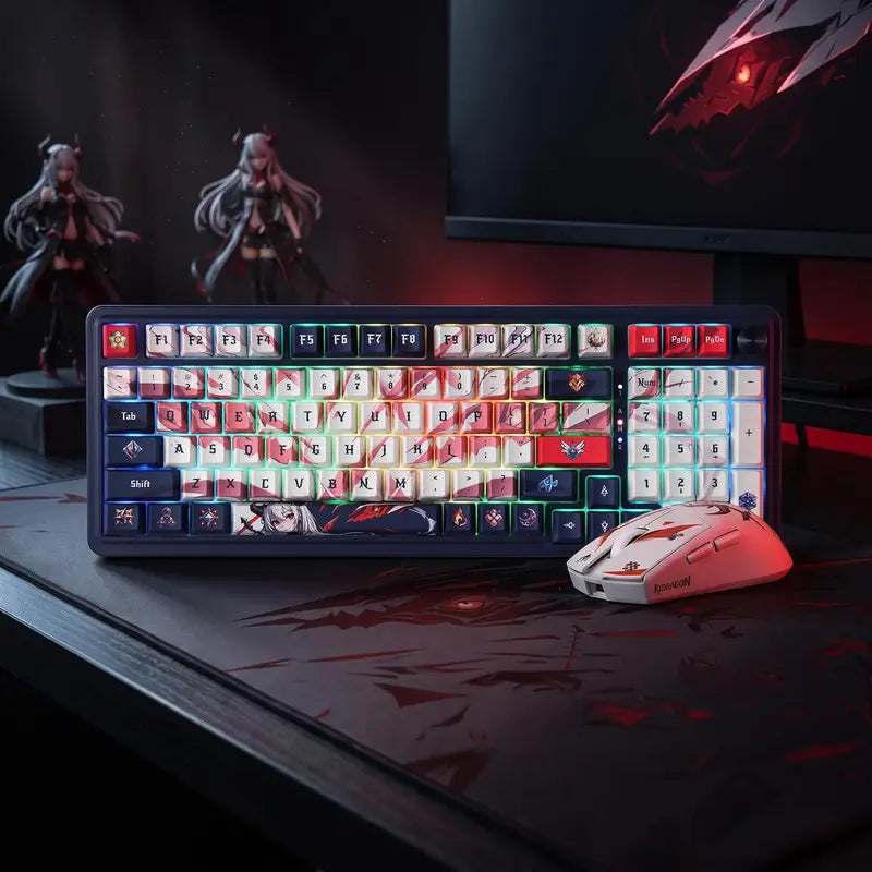 Redragon Eisa Creamy Wireless Gaming Mouse and Keyboard Combo - K686 PRO PBT Keycaps KB, M916 26K DPI Mice, Multi-Function Control Knob, 0-Delay Tri-Mode, 5-Layer Cushioned Noise Dampening, 42G Featherlight, 5 Programmable Macro Controls, Creamy Keyboard,