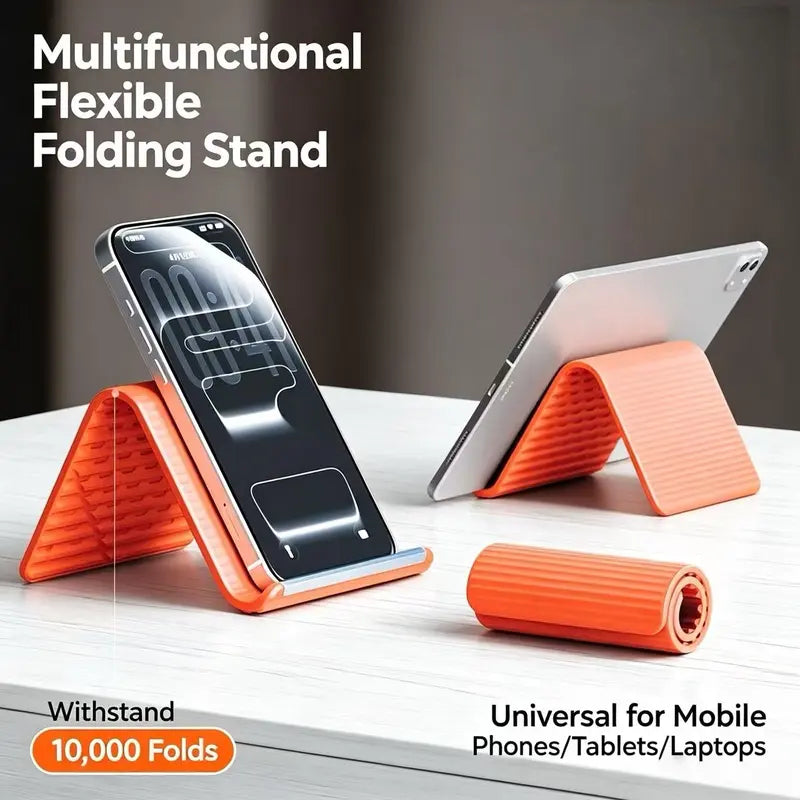 Adjustable Mobile Cellphone Stand - Durable Silicone-Aluminum Adjustable Clamp, 110G Compact Folding, Non-Slip Mount, Ribbed Grip, Ergonomic Portable TPU Hands-Free Desktop Accessory for Phones, Laptops, Devices (Home Office)