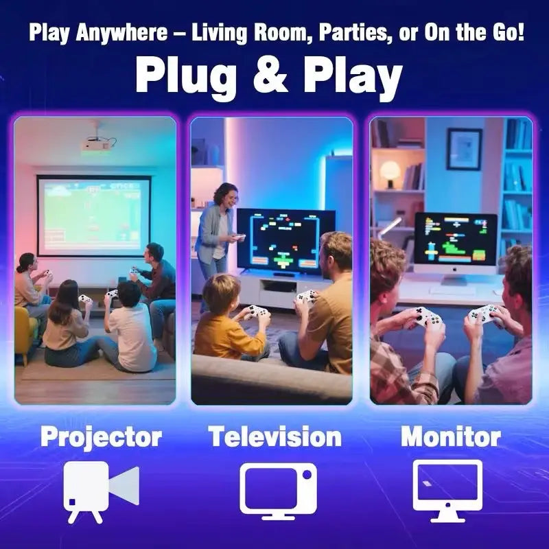 JIGGS Retro Gaming Console for TV, Classic Wireless Game System, Plug & Play Home Entertainment Device, Built-In Classic Games, Dual Wireless Controllers, Gaming Gift for Kids & Adults