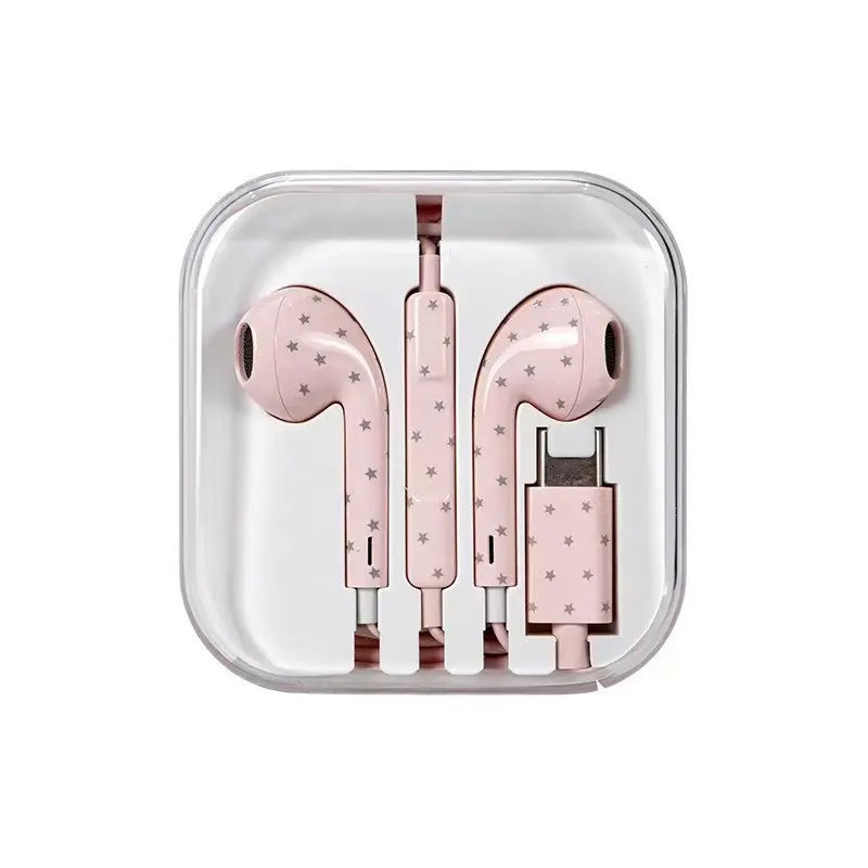 Star & Polka Dot USB-C Wired Earbuds, for Iphone 18 Pro Max, Iphone 18 Duo, Cute Semi-In-Ear Headphones with Microphone & Portable Metal Storage Case, Heavy Bass Earphones with Girly Aesthetic Design for Music, Calls, Gaming & Everyday Use