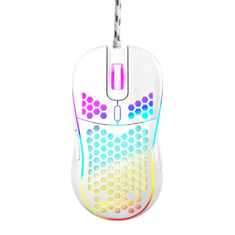 White Honeycomb Wired Gaming Desktop Mouse - Adjustable High-Dpi 7200 RGB Optical Mouse, 20G Ultra-Lightweight, Ergonomic Breathable Hollow Shell, 6 Buttons, Color-Changing Lights, Left-Handed Compatible, 1.5M Cable for PC, Laptop, Mac,Techvibes