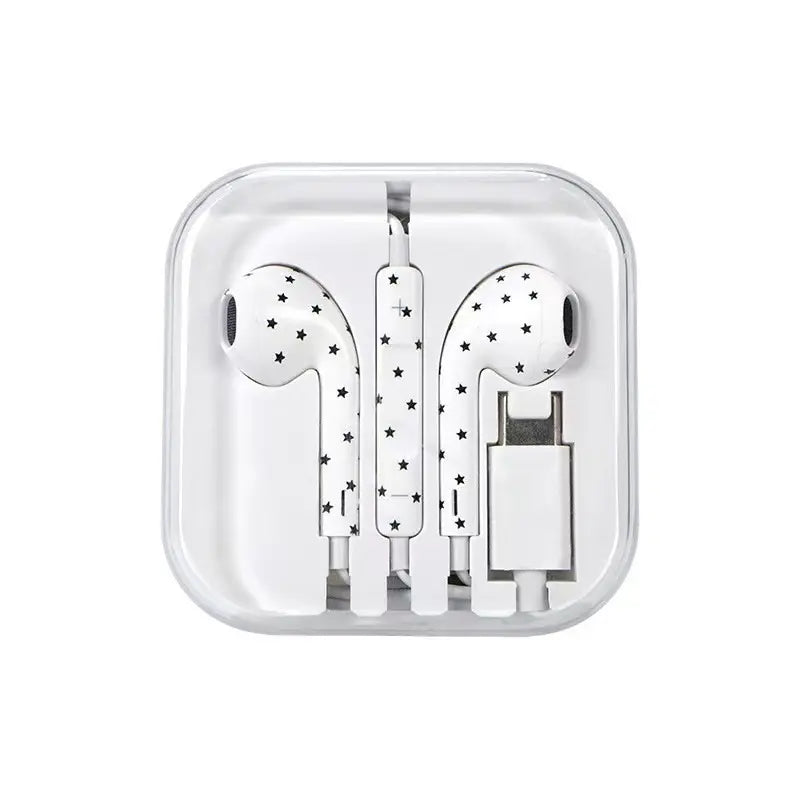 Star & Polka Dot USB-C Wired Earbuds, for Iphone 18 Pro Max, Iphone 18 Duo, Cute Semi-In-Ear Headphones with Microphone & Portable Metal Storage Case, Heavy Bass Earphones with Girly Aesthetic Design for Music, Calls, Gaming & Everyday Use