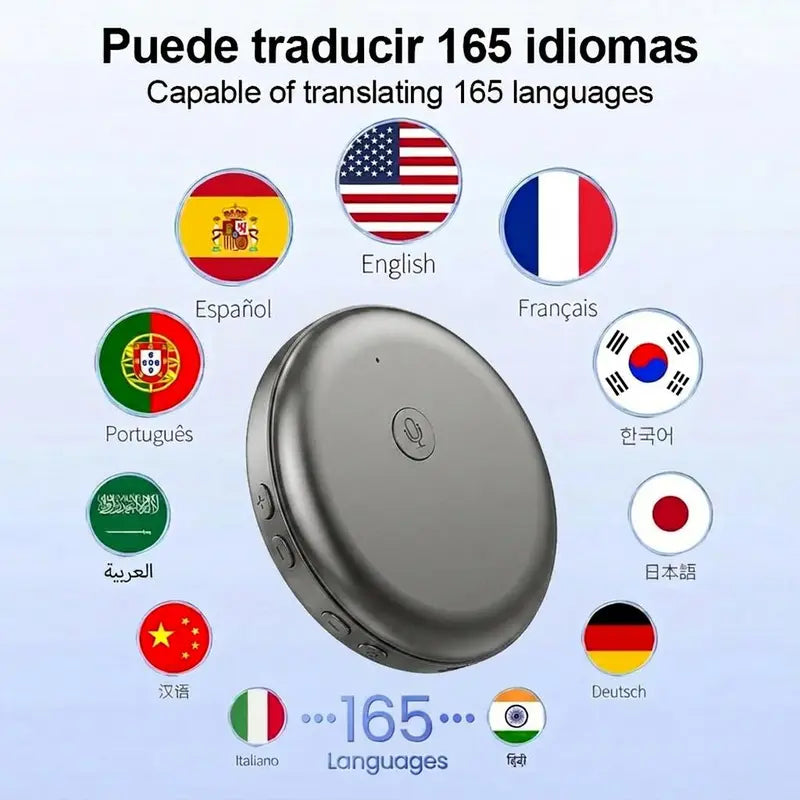 Wearable Instant Portable Electronic Learning Device - Compact Wireless Bluetooth AI Language Translator, 165-Language Tool, Spanish-English Practice Tutor, Accent Help, Wireless Earbuds for Travel & Daily Use