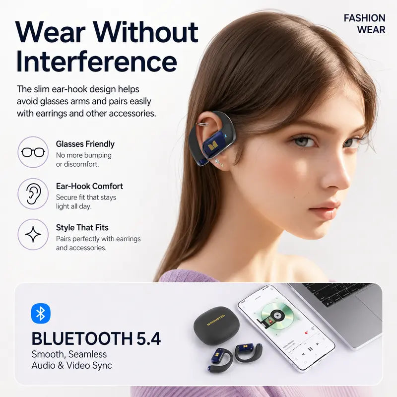 Monster Open Ear Wireless Audio Earbuds - Bluetooth 6.0 Headset with Ear Hooks, Detachable Neckband, 100H Playtime, ENC Calls, Low Latency, Noise Reduction, Secure Comfortable Fit for Running, Gym, Daily Use - Stable Connection - Tiktokshopbacktoschool