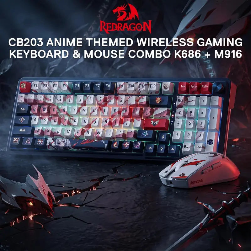 Redragon Eisa Creamy Wireless Gaming Mouse and Keyboard Combo - K686 PRO PBT Keycaps KB, M916 26K DPI Mice, Multi-Function Control Knob, 0-Delay Tri-Mode, 5-Layer Cushioned Noise Dampening, 42G Featherlight, 5 Programmable Macro Controls, Creamy Keyboard,
