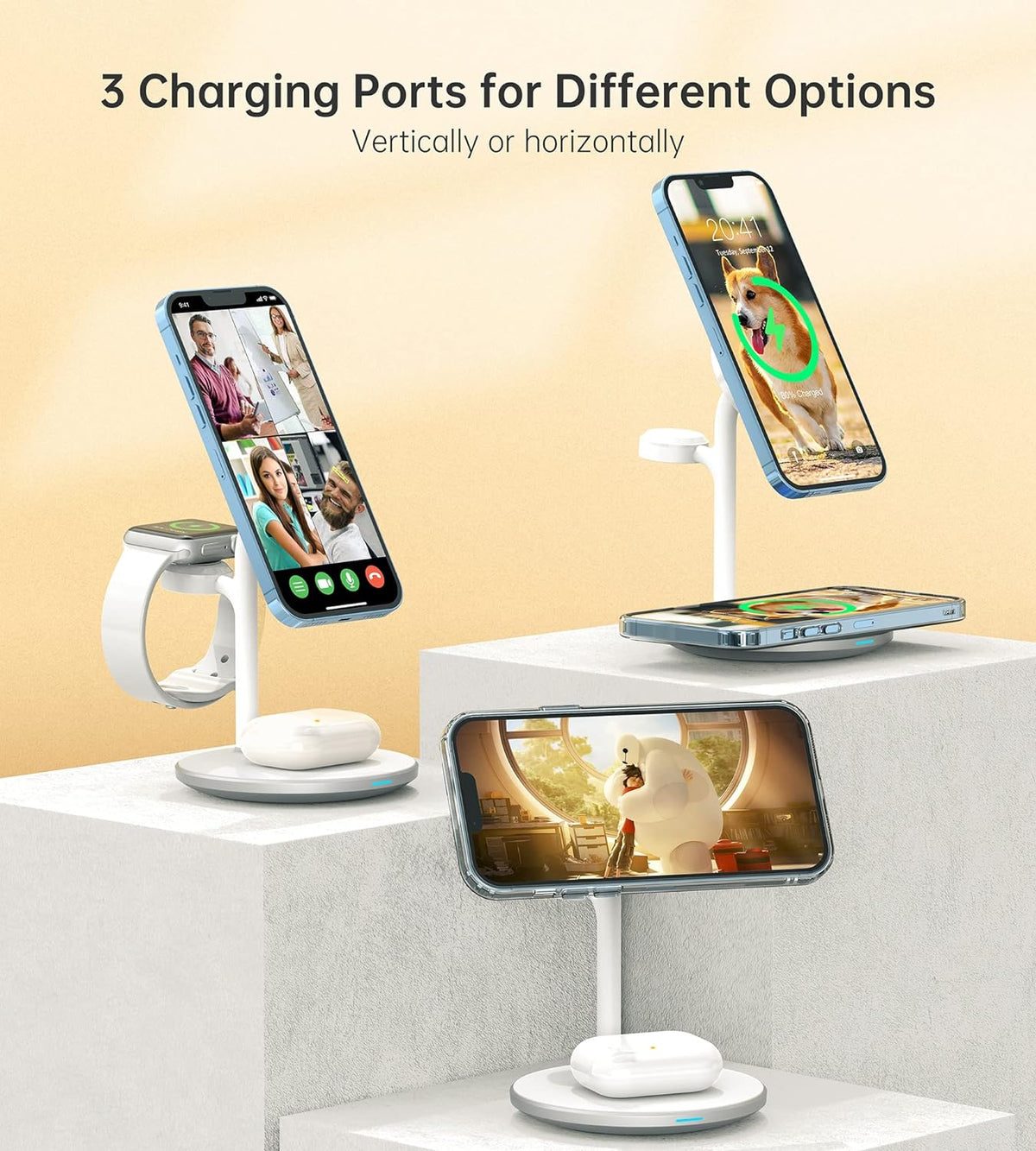 3 in 1 Magnetic Wireless Charging Station for Apple Devices,15W for Magsafe