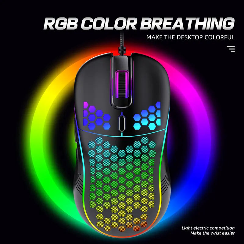 White Honeycomb Wired Gaming Desktop Mouse - Adjustable High-Dpi 7200 RGB Optical Mouse, 20G Ultra-Lightweight, Ergonomic Breathable Hollow Shell, 6 Buttons, Color-Changing Lights, Left-Handed Compatible, 1.5M Cable for PC, Laptop, Mac,Techvibes