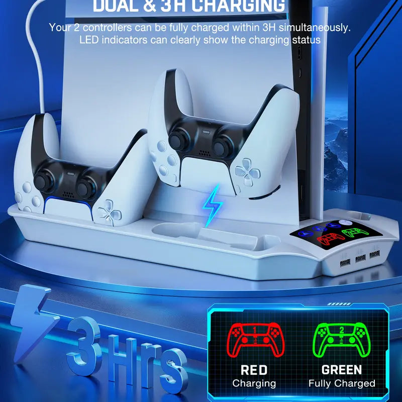 Multifunctional PS5 Slim Stand - Cooling Station, Controller Charging Station, Headset Holder, 13 Game Slots for Slim/Pro/Disc&Digital Consoles | Gaming Accessories, Ps5 Controller