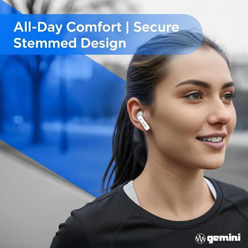 Gemini Sound GEBX-100 True Wireless Earbuds Bluetooth 5.4 with Charging Case High-Quality Sound Low-Profile Fit for Creators Commuters and Gamers