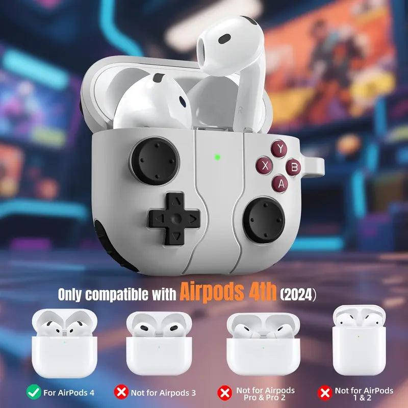 For Airpods 5 Case & Airpods 4 Case| Funny Retro Game Console Style Soft Silicone Protective Cover with Shockproof Design, Keychain Kit Accessory for Men Boys, Dark Gray