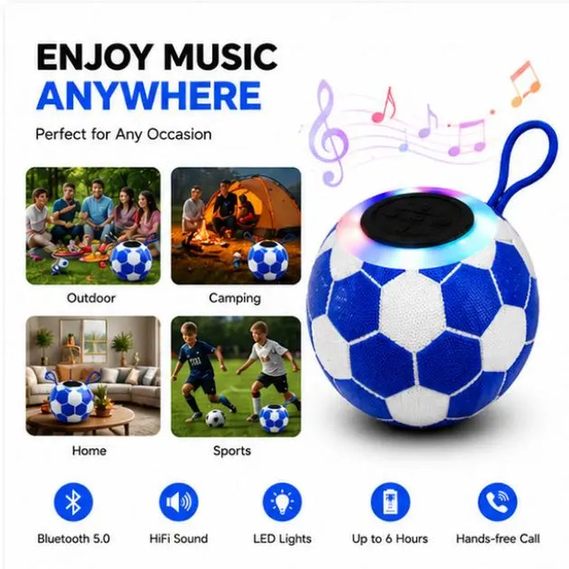 Soccer-Shaped Bluetooth 5.0 Wireless Stereo Speaker - 5W LED Light, ABS Body, 4.72In Diameter, Crystal Hi-Res Audio, 20Khz Bass, USB/TF Connectivity, up to 6H Battery Life, Smartphone Compatible, Compact Desktop Gift (Black, Colorful) for Outdoor Use