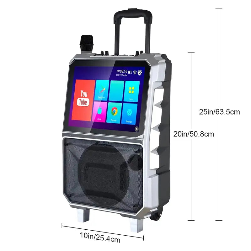 Portable Wi-Fi+Bt Loud Audio Speaker System - 8In Woofer, 2-Way Dual Channel, 100W Loud Output, 14.1In Touchscreen Android/Ios Tablet DJ Sound Box, Smartphone-Compatible Music Party LCD Speaker