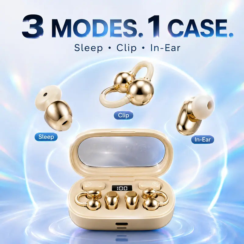 Multi-Style 3-In-1 Chargeable Wireless Earbuds Bluetooth 6.0, Clip-On Open Ear/In-Ear/Sleep Headset, Smart LED Battery Display Charging Case, Hi-Fi Stereo, ENC Distinct Calls, Lightweight for Running, Gym,Techvibes