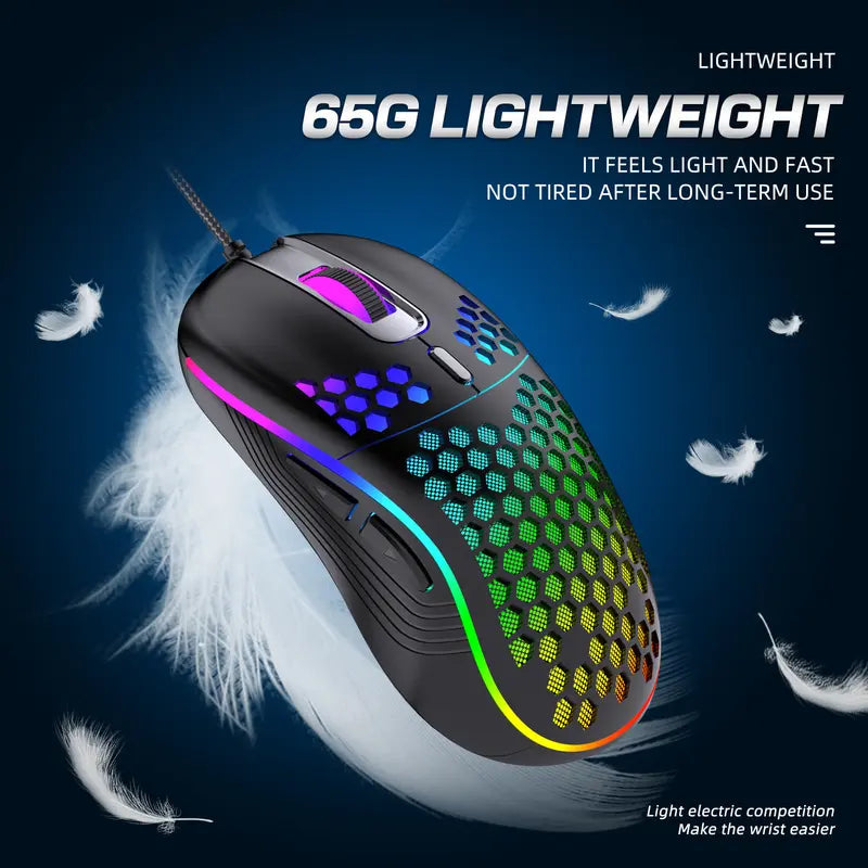 White Honeycomb Wired Gaming Desktop Mouse - Adjustable High-Dpi 7200 RGB Optical Mouse, 20G Ultra-Lightweight, Ergonomic Breathable Hollow Shell, 6 Buttons, Color-Changing Lights, Left-Handed Compatible, 1.5M Cable for PC, Laptop, Mac,Techvibes