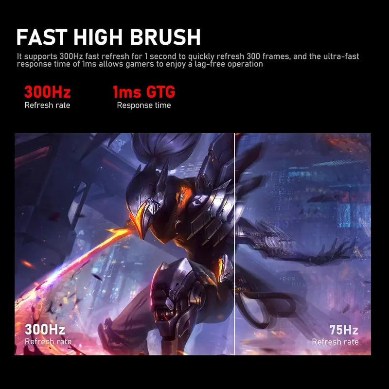 Gawfolk 24.5-Inch Edgeless Frameless Gaming Screen Monitor, 300Hz FHD 1080P PC Computer Monitor, 1Ms GTG, Adaptive Sync, 98% Srgb, 178° Wide View Angle, Built-In Speakers, HDMI & DP, VESA Wall Mountable, for Gamers