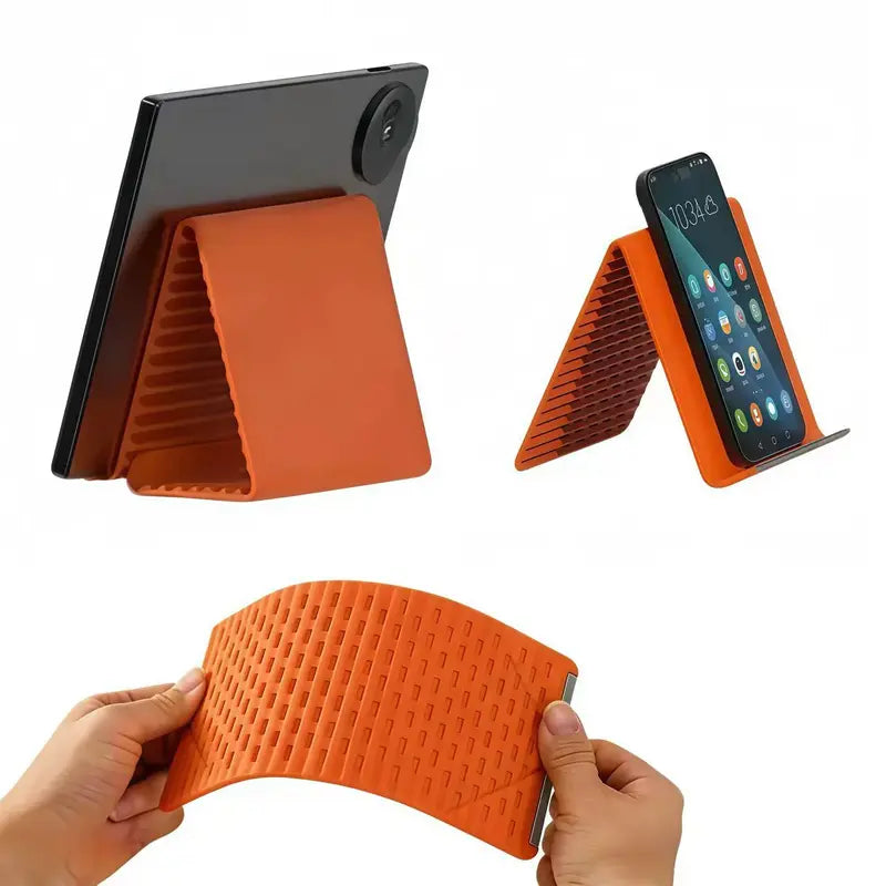 Adjustable Mobile Cellphone Stand - Durable Silicone-Aluminum Adjustable Clamp, 110G Compact Folding, Non-Slip Mount, Ribbed Grip, Ergonomic Portable TPU Hands-Free Desktop Accessory for Phones, Laptops, Devices (Home Office)
