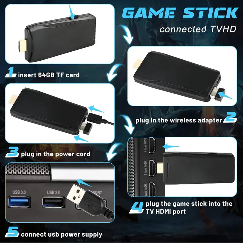 M8 PRO Retro Wireless Gaming Console - 64GB TV Video Game Stick, Compact Powerful Plug-And-Play, 9 Classic Emulators, 4K HDMI Output, 2.4Ghz Wireless Gamepad, Seamless Gameplay, Television Casual Home Games Console, Halloween Gift