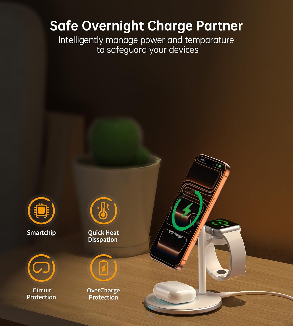 3 in 1 Magnetic Wireless Charging Station for Apple Devices,15W for Magsafe