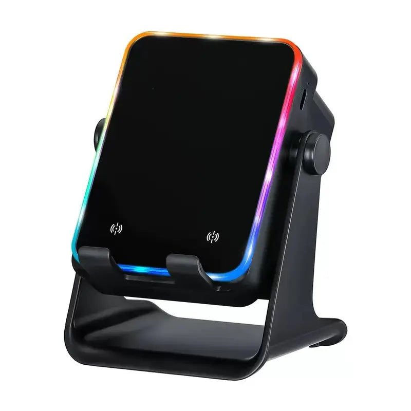 Wireless Induction Audio Speaker Stand with Automatic Smartphone Holder - 360° Stable Hold, Silicone Base, Induction Play, 3500Mah Rechargeable Emergency Power Bank, Color-Changing Ambient LED Light, Speaker Phone Holder Device for Camping, Father’S Day