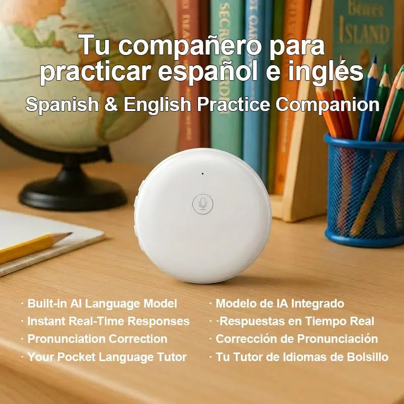 Wearable Instant Portable Electronic Learning Device - Compact Wireless Bluetooth AI Language Translator, 165-Language Tool, Spanish-English Practice Tutor, Accent Help, Wireless Earbuds for Travel & Daily Use