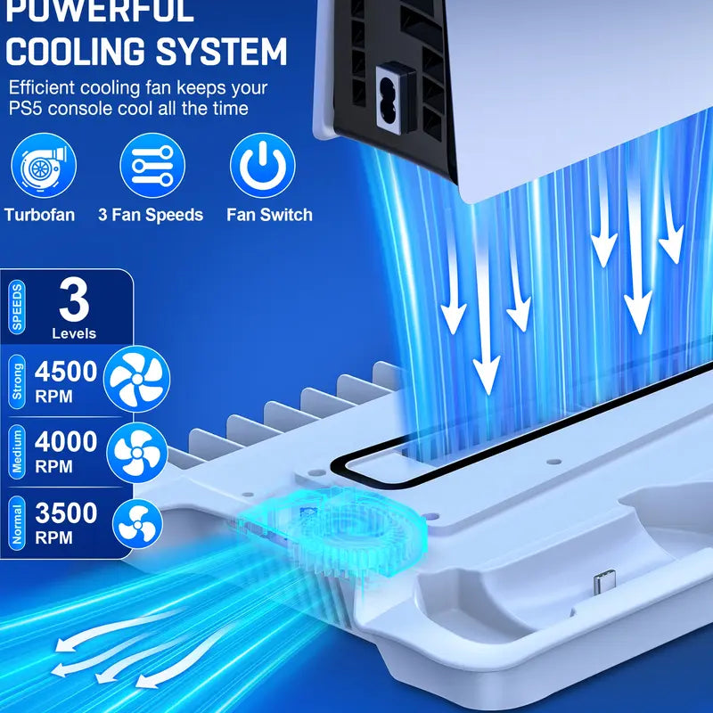 Multifunctional PS5 Slim Stand - Cooling Station, Controller Charging Station, Headset Holder, 13 Game Slots for Slim/Pro/Disc&Digital Consoles | Gaming Accessories, Ps5 Controller