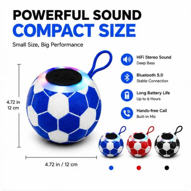 Soccer-Shaped Bluetooth 5.0 Wireless Stereo Speaker - 5W LED Light, ABS Body, 4.72In Diameter, Crystal Hi-Res Audio, 20Khz Bass, USB/TF Connectivity, up to 6H Battery Life, Smartphone Compatible, Compact Desktop Gift (Black, Colorful) for Outdoor Use