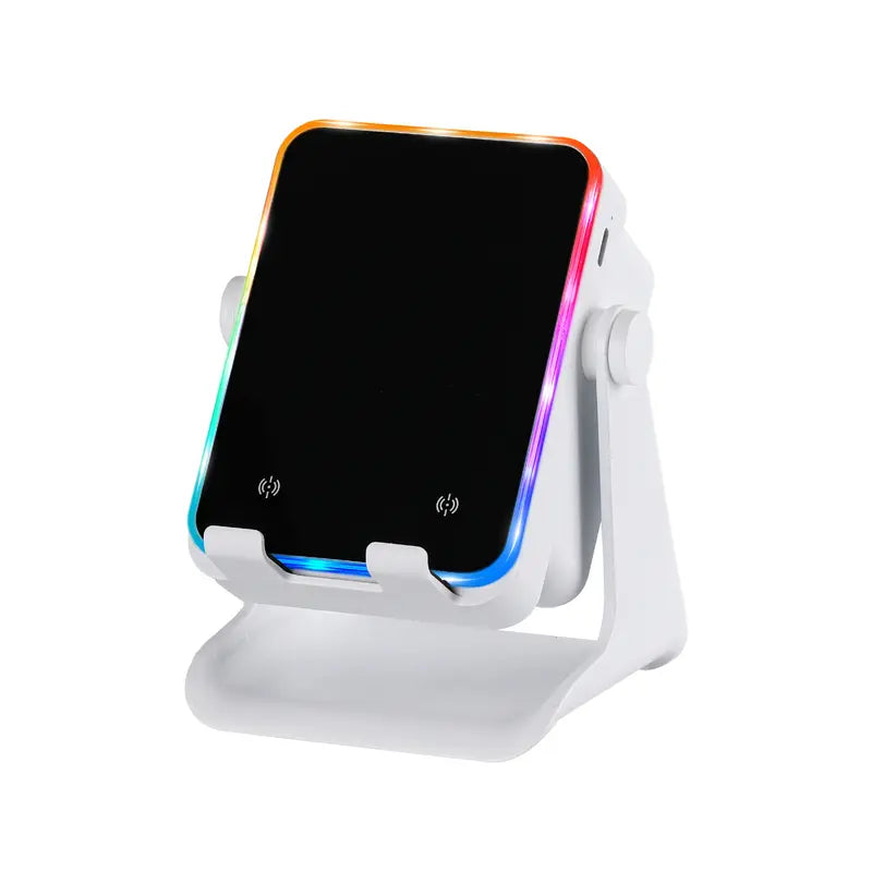 Wireless Induction Audio Speaker Stand with Automatic Smartphone Holder - 360° Stable Hold, Silicone Base, Induction Play, 3500Mah Rechargeable Emergency Power Bank, Color-Changing Ambient LED Light, Speaker Phone Holder Device for Camping, Father’S Day