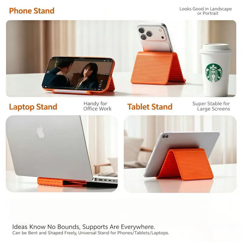 Adjustable Mobile Cellphone Stand - Durable Silicone-Aluminum Adjustable Clamp, 110G Compact Folding, Non-Slip Mount, Ribbed Grip, Ergonomic Portable TPU Hands-Free Desktop Accessory for Phones, Laptops, Devices (Home Office)