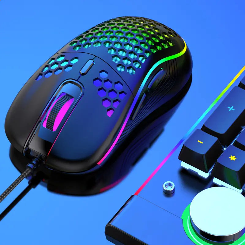 White Honeycomb Wired Gaming Desktop Mouse - Adjustable High-Dpi 7200 RGB Optical Mouse, 20G Ultra-Lightweight, Ergonomic Breathable Hollow Shell, 6 Buttons, Color-Changing Lights, Left-Handed Compatible, 1.5M Cable for PC, Laptop, Mac,Techvibes