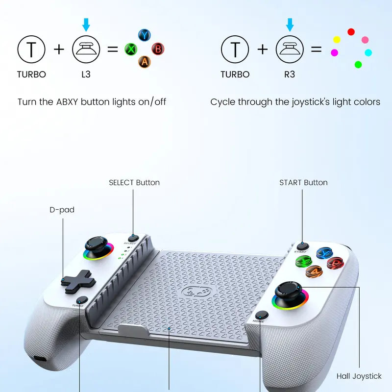 Adjustable Rechargeable Wireless Mobile Gaming Controller for Iphone/Android (100-175Mm) - Charging Game Peripheral with Phone Case Support, Hall Effect Joystick, Turbo, Low Latency Bluetooth, Customizable Design - Perfect Gift for Device Users