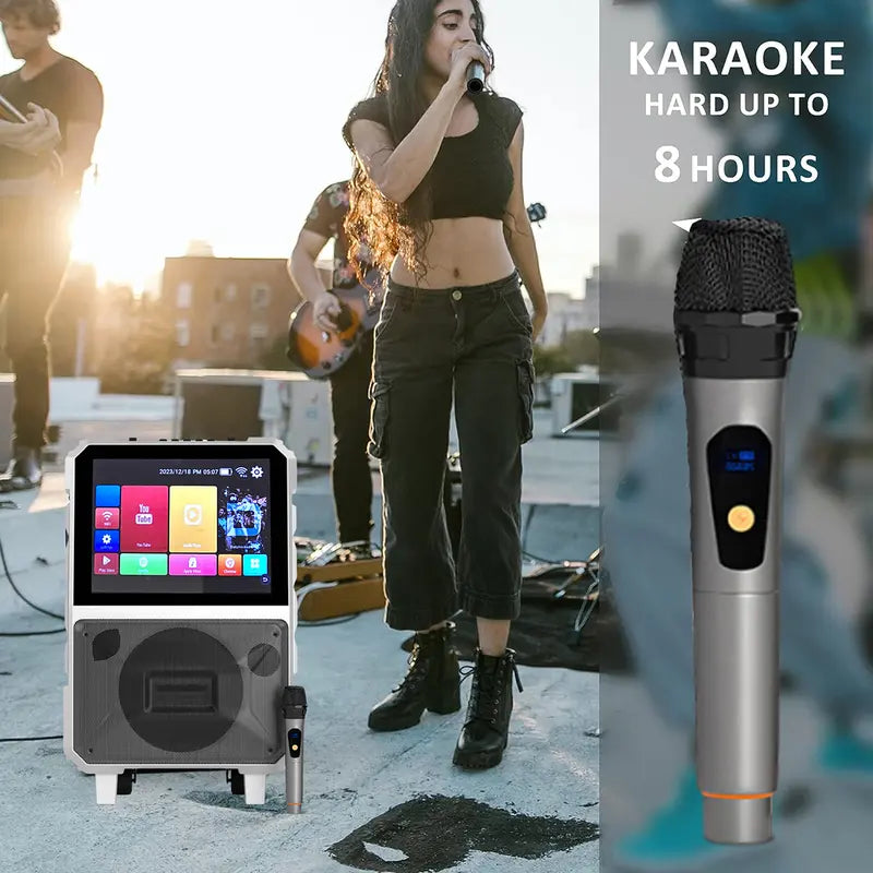 Portable Wi-Fi+Bt Loud Audio Speaker System - 8In Woofer, 2-Way Dual Channel, 100W Loud Output, 14.1In Touchscreen Android/Ios Tablet DJ Sound Box, Smartphone-Compatible Music Party LCD Speaker