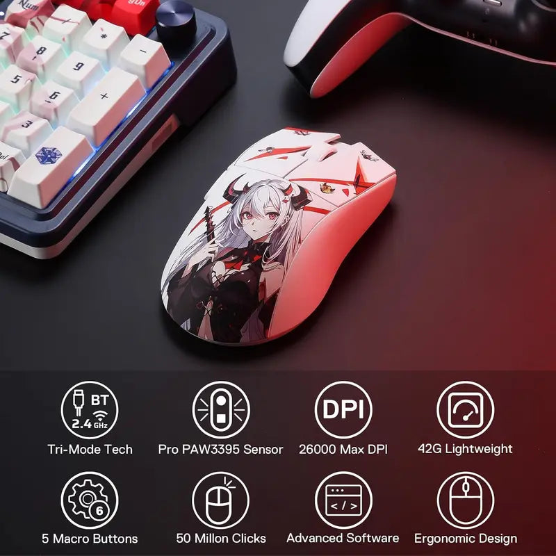 Redragon Eisa Creamy Wireless Gaming Mouse and Keyboard Combo - K686 PRO PBT Keycaps KB, M916 26K DPI Mice, Multi-Function Control Knob, 0-Delay Tri-Mode, 5-Layer Cushioned Noise Dampening, 42G Featherlight, 5 Programmable Macro Controls, Creamy Keyboard,