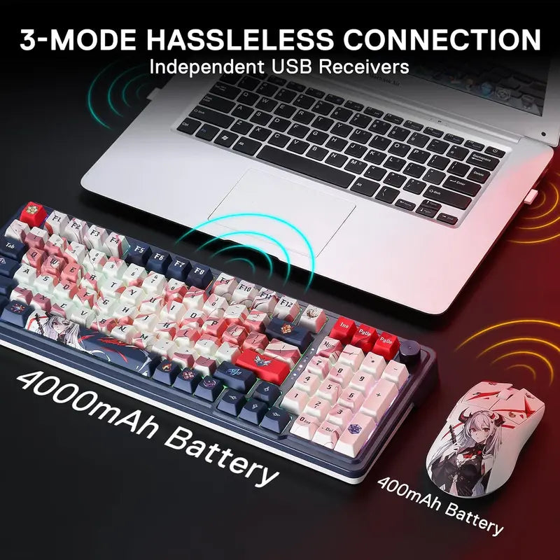 Redragon Eisa Creamy Wireless Gaming Mouse and Keyboard Combo - K686 PRO PBT Keycaps KB, M916 26K DPI Mice, Multi-Function Control Knob, 0-Delay Tri-Mode, 5-Layer Cushioned Noise Dampening, 42G Featherlight, 5 Programmable Macro Controls, Creamy Keyboard,