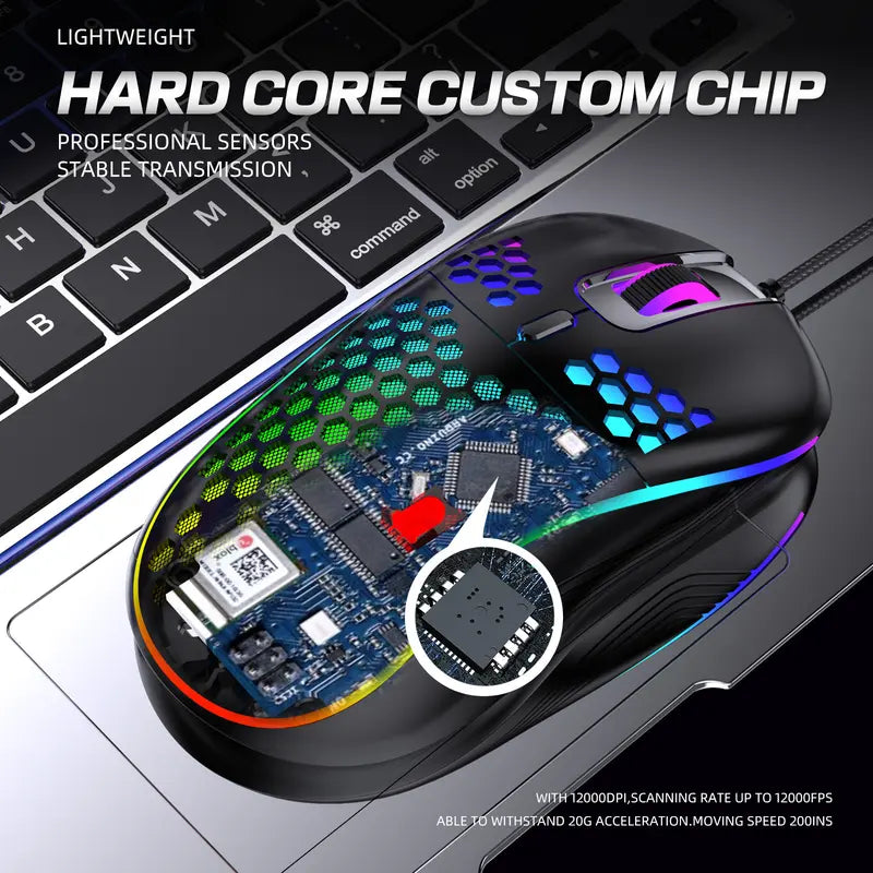 White Honeycomb Wired Gaming Desktop Mouse - Adjustable High-Dpi 7200 RGB Optical Mouse, 20G Ultra-Lightweight, Ergonomic Breathable Hollow Shell, 6 Buttons, Color-Changing Lights, Left-Handed Compatible, 1.5M Cable for PC, Laptop, Mac,Techvibes