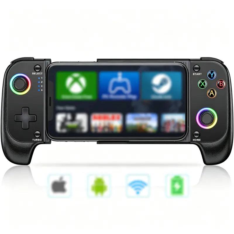 Adjustable Rechargeable Wireless Mobile Gaming Controller for Iphone/Android (100-175Mm) - Charging Game Peripheral with Phone Case Support, Hall Effect Joystick, Turbo, Low Latency Bluetooth, Customizable Design - Perfect Gift for Device Users