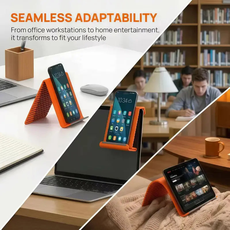 Adjustable Mobile Cellphone Stand - Durable Silicone-Aluminum Adjustable Clamp, 110G Compact Folding, Non-Slip Mount, Ribbed Grip, Ergonomic Portable TPU Hands-Free Desktop Accessory for Phones, Laptops, Devices (Home Office)