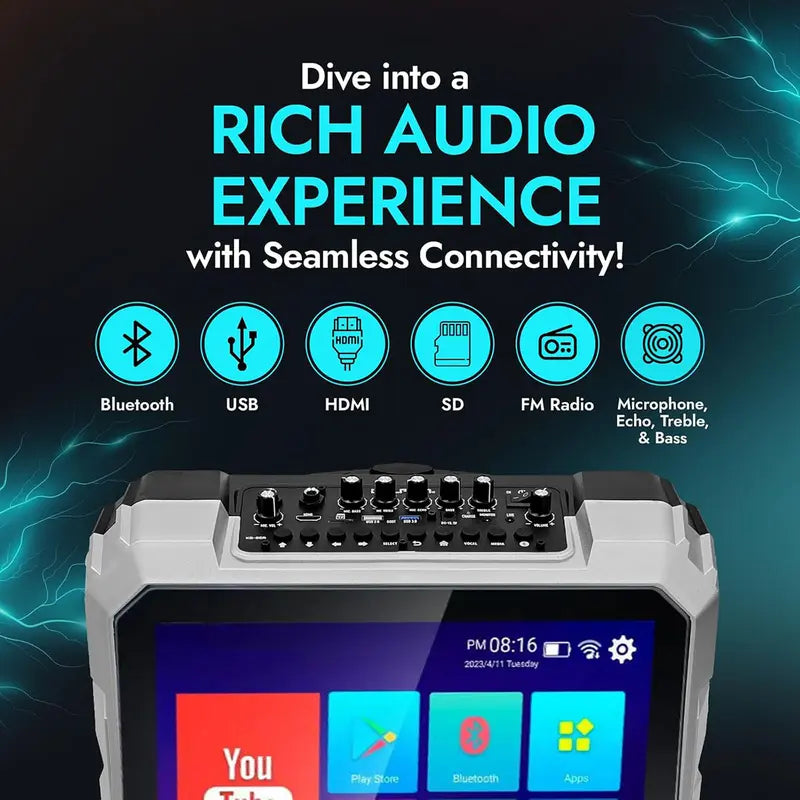 Portable Wi-Fi+Bt Loud Audio Speaker System - 8In Woofer, 2-Way Dual Channel, 100W Loud Output, 14.1In Touchscreen Android/Ios Tablet DJ Sound Box, Smartphone-Compatible Music Party LCD Speaker