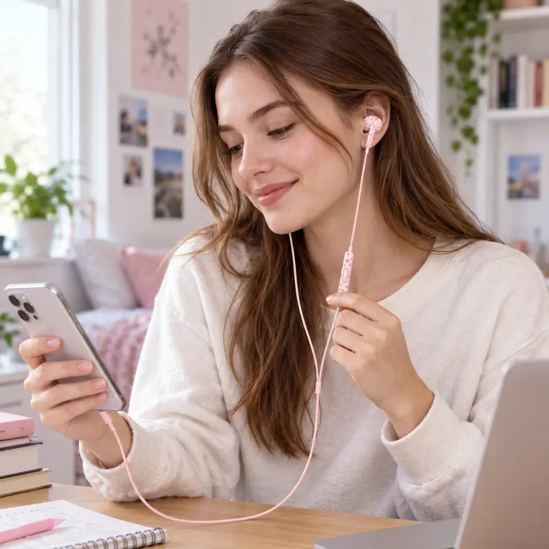 Star & Polka Dot USB-C Wired Earbuds, for Iphone 18 Pro Max, Iphone 18 Duo, Cute Semi-In-Ear Headphones with Microphone & Portable Metal Storage Case, Heavy Bass Earphones with Girly Aesthetic Design for Music, Calls, Gaming & Everyday Use