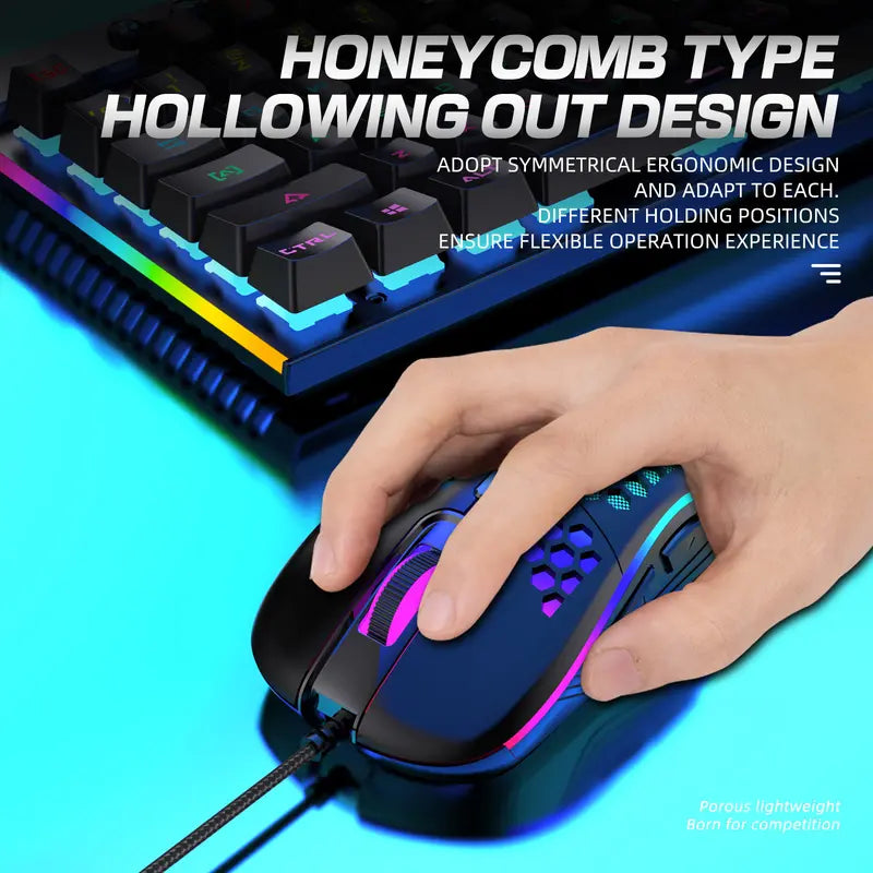 White Honeycomb Wired Gaming Desktop Mouse - Adjustable High-Dpi 7200 RGB Optical Mouse, 20G Ultra-Lightweight, Ergonomic Breathable Hollow Shell, 6 Buttons, Color-Changing Lights, Left-Handed Compatible, 1.5M Cable for PC, Laptop, Mac,Techvibes