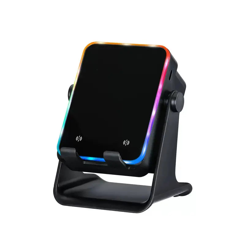 Wireless Induction Audio Speaker Stand with Automatic Smartphone Holder - 360° Stable Hold, Silicone Base, Induction Play, 3500Mah Rechargeable Emergency Power Bank, Color-Changing Ambient LED Light, Speaker Phone Holder Device for Camping, Father’S Day