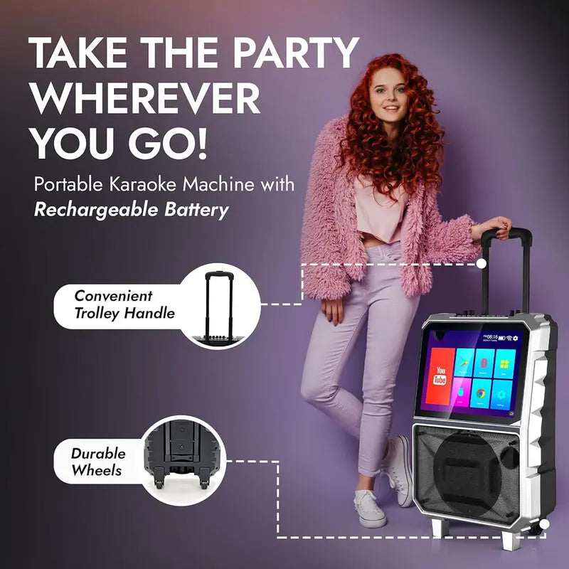 Portable Wi-Fi+Bt Loud Audio Speaker System - 8In Woofer, 2-Way Dual Channel, 100W Loud Output, 14.1In Touchscreen Android/Ios Tablet DJ Sound Box, Smartphone-Compatible Music Party LCD Speaker