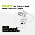 Tessan 35W Retractable USB-C Mobile Wall Charger Block with Built-In Wireless Smart Watch Charging & Foldable Plug, Compatible with Iwatch, Iphone, Airpods