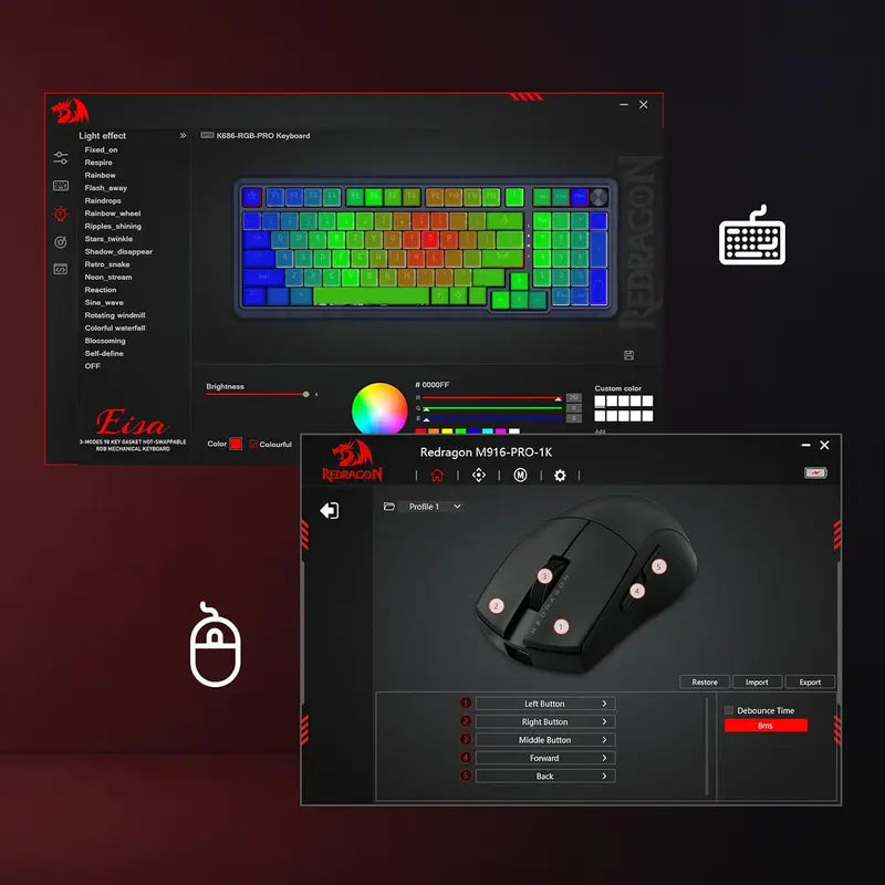 Redragon Eisa Creamy Wireless Gaming Mouse and Keyboard Combo - K686 PRO PBT Keycaps KB, M916 26K DPI Mice, Multi-Function Control Knob, 0-Delay Tri-Mode, 5-Layer Cushioned Noise Dampening, 42G Featherlight, 5 Programmable Macro Controls, Creamy Keyboard,